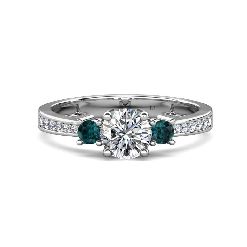 Aniyah 1.36 ctw (6.50 mm) GIA Certified Classic Three Stone Round Natural Diamond (SI/G) and London Blue Topaz Engagement Ring 
