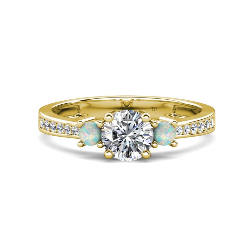 Aniyah 1.26 ctw (6.50 mm) GIA Certified Classic Three Stone Round Natural Diamond (SI/H) and Opal Engagement Ring 