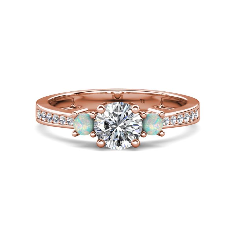Aniyah 1.26 ctw (6.50 mm) GIA Certified Classic Three Stone Round Natural Diamond (SI/H) and Opal Engagement Ring 