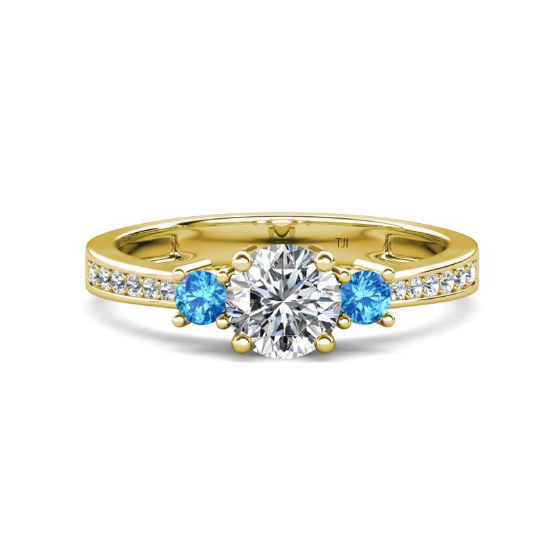 Aniyah 1.32 ctw (6.50 mm) IGI Certified Classic Three Stone Round Lab Grown Diamond (VS1/F) and Blue Topaz Engagement Ring 