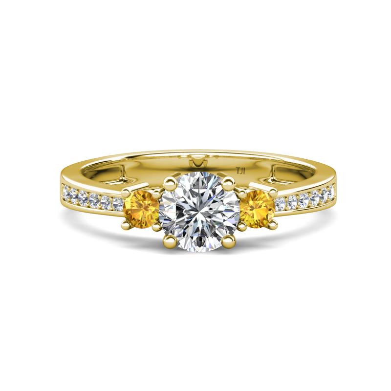 Aniyah 1.30 ctw (6.50 mm) IGI Certified Classic Three Stone Round Lab Grown Diamond (VS1/F) and Citrine Engagement Ring 