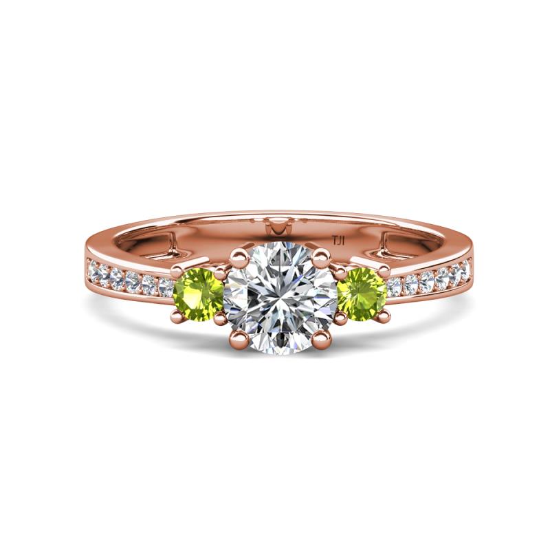 Aniyah 1.38 ctw (6.50 mm) IGI Certified Classic Three Stone Round Lab Grown Diamond (VS1/F) and Peridot Engagement Ring 