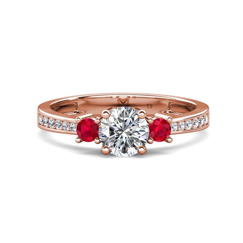Aniyah 1.34 ctw (6.50 mm) IGI Certified Classic Three Stone Round Lab Grown Diamond (VS1/F) and Ruby Engagement Ring 
