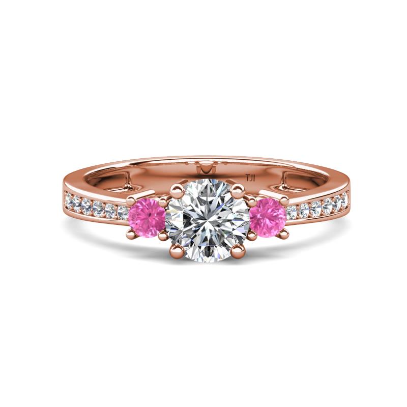 Aniyah 1.48 ctw (6.50 mm) IGI Certified Classic Three Stone Round Lab Grown Diamond (VS1/F) and Pink Sapphire Engagement Ring 