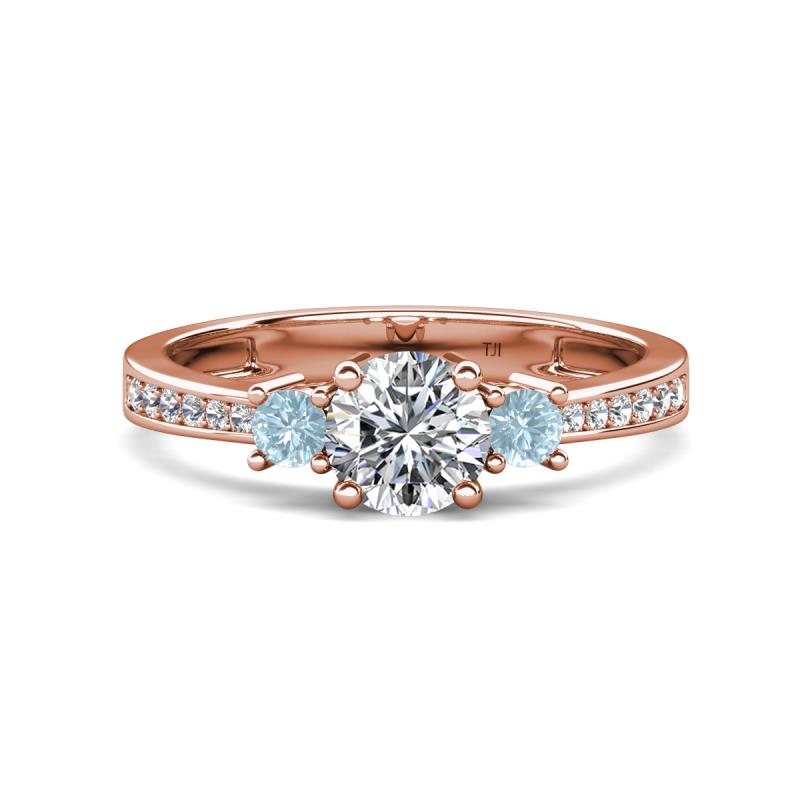 Aniyah 1.30 ctw (6.50 mm) IGI Certified Classic Three Stone Round Lab Grown Diamond (VS1/F) and Aquamarine Engagement Ring 