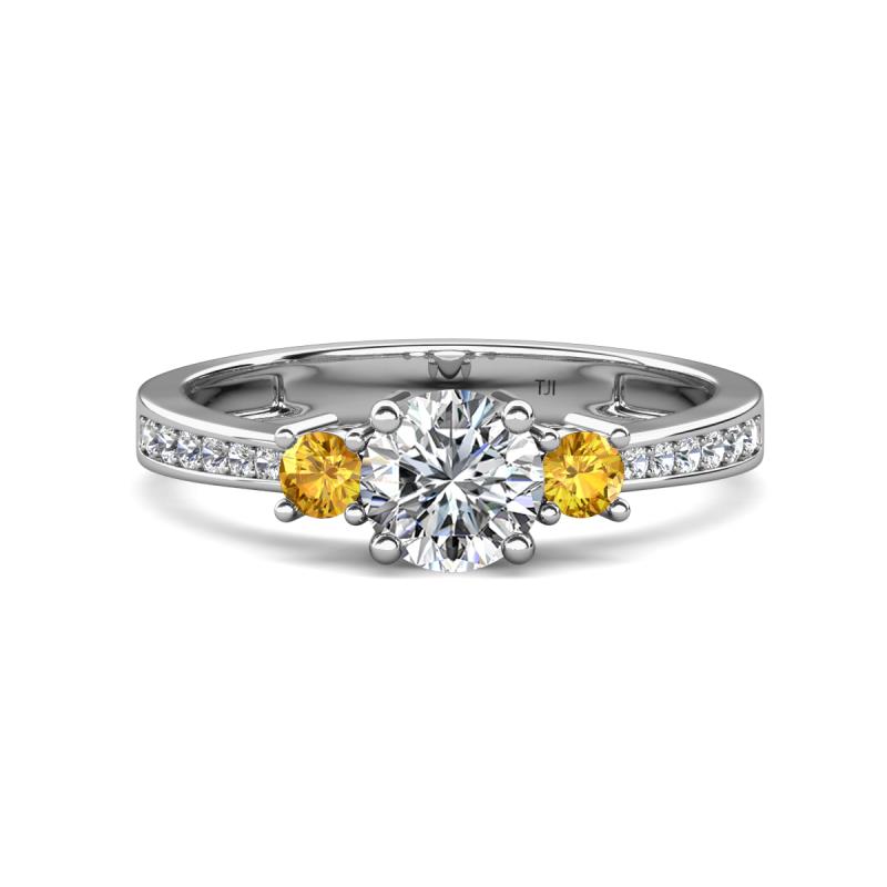 Aniyah 1.30 ctw (6.50 mm) IGI Certified Classic Three Stone Round Lab Grown Diamond (VS1/F) and Citrine Engagement Ring 