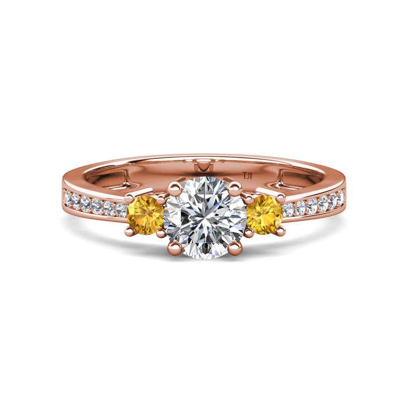 Aniyah 1.30 ctw (6.50 mm) IGI Certified Classic Three Stone Round Lab Grown Diamond (VS1/F) and Citrine Engagement Ring 