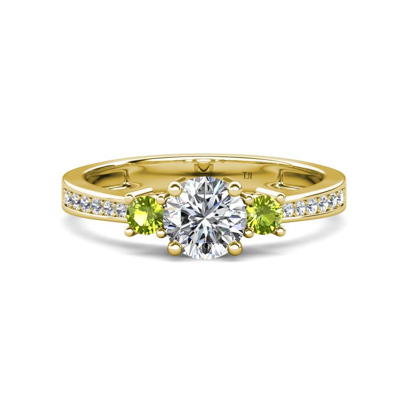 Aniyah 1.38 ctw (6.50 mm) IGI Certified Classic Three Stone Round Lab Grown Diamond (VS1/F) and Peridot Engagement Ring 