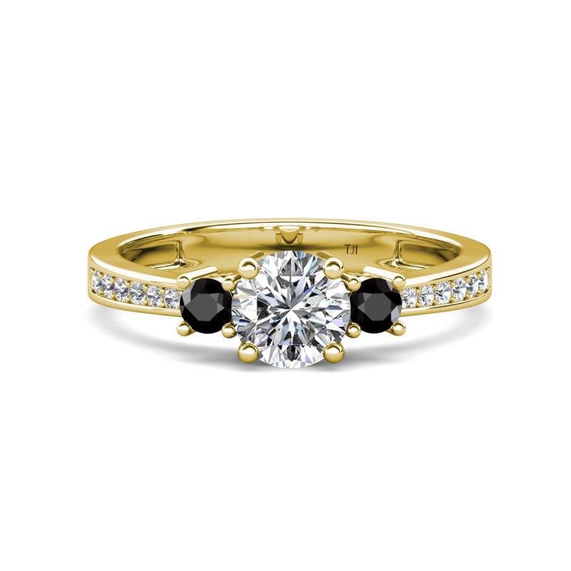 Aniyah 1.36 ctw (6.50 mm) IGI Certified Classic Three Stone Round Lab Grown Diamond (VS1/F) and Black Diamond Engagement Ring 