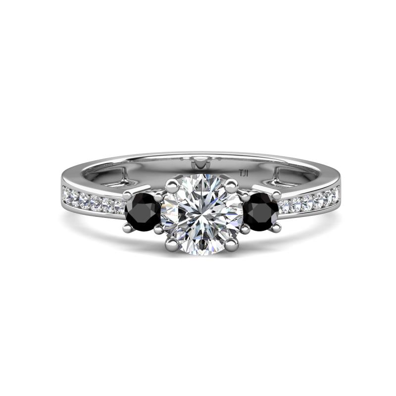 Aniyah 1.36 ctw (6.50 mm) IGI Certified Classic Three Stone Round Lab Grown Diamond (VS1/F) and Black Diamond Engagement Ring 