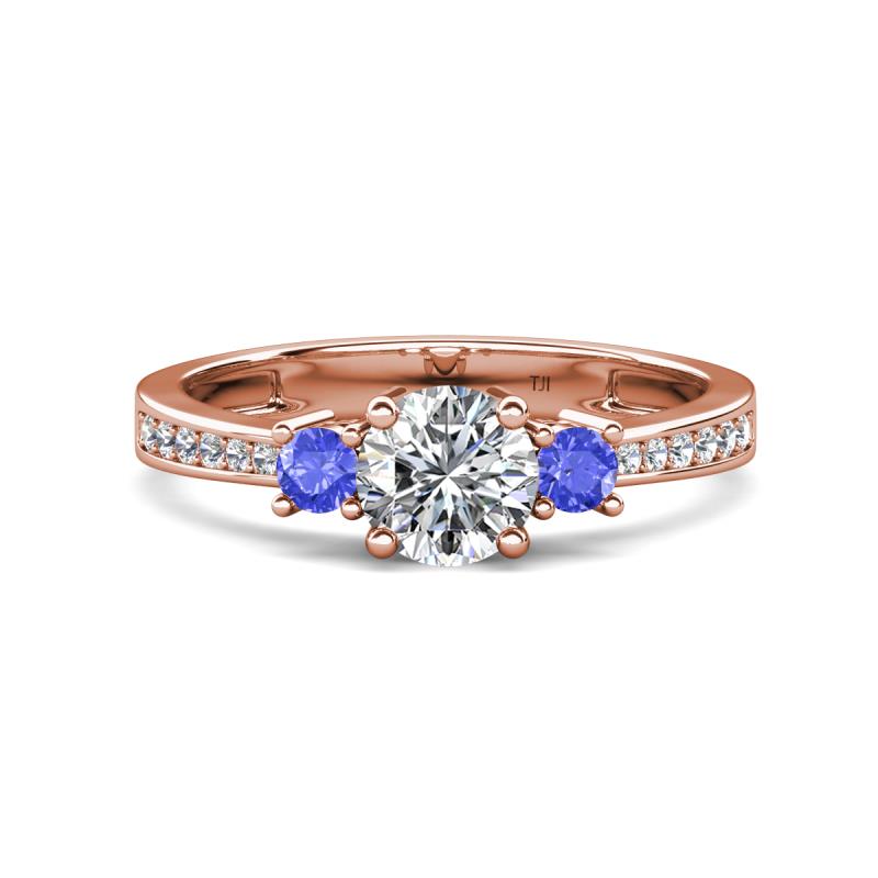 Aniyah 1.32 ctw (6.50 mm) IGI Certified Classic Three Stone Round Lab Grown Diamond (VS1/F) and Tanzanite Engagement Ring 