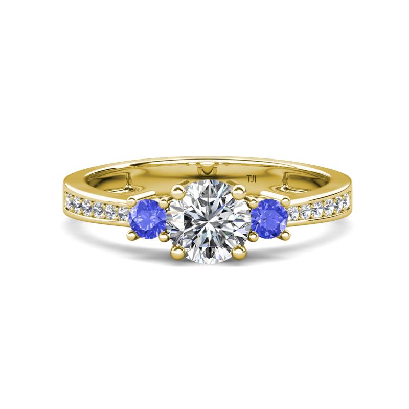 Aniyah 1.32 ctw (6.50 mm) IGI Certified Classic Three Stone Round Lab Grown Diamond (VS1/F) and Tanzanite Engagement Ring 