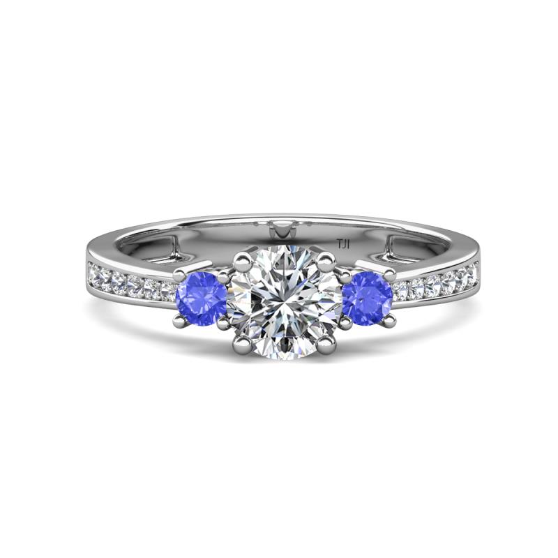 Aniyah 1.32 ctw (6.50 mm) IGI Certified Classic Three Stone Round Lab Grown Diamond (VS1/F) and Tanzanite Engagement Ring 