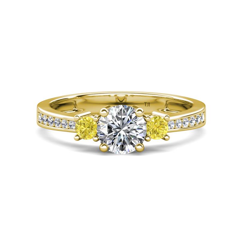 Aniyah 1.34 ctw (6.50 mm) IGI Certified Classic Three Stone Round Lab Grown Diamond (VS1/F) and Yellow Diamond Engagement Ring 