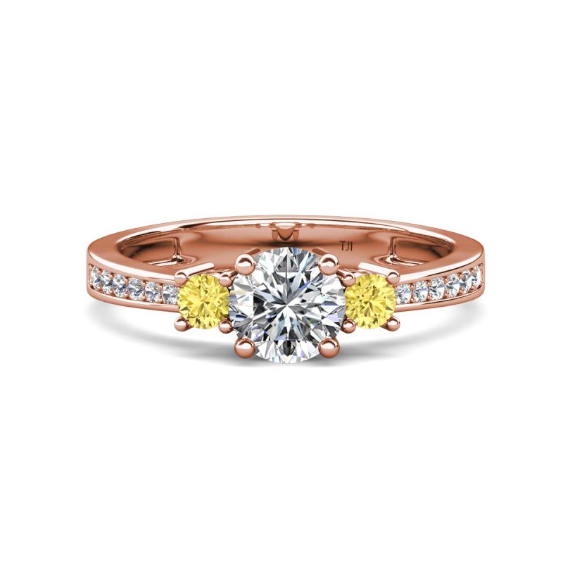 Aniyah 1.35 ctw (6.50 mm) IGI Certified Classic Three Stone Round Lab Grown Diamond (VS1/F) and Yellow Sapphire Engagement Ring 