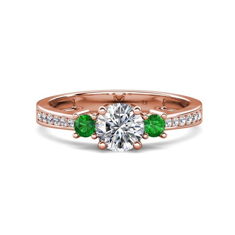 Aniyah 1.38 ctw (6.50 mm) IGI Certified Classic Three Stone Round Lab Grown Diamond (VS1/F) and Green Garnet Engagement Ring 