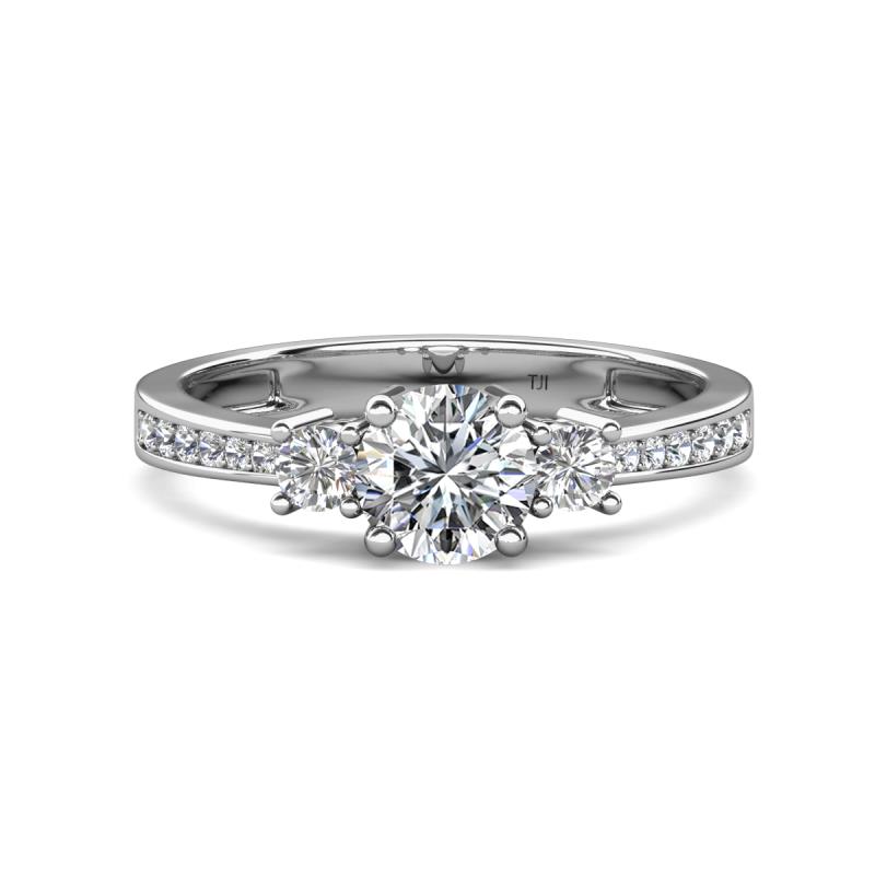 Aniyah 1.35 ctw (6.50 mm) IGI Certified Classic Three Stone Round Lab Grown Diamond (VS1/F) and White Sapphire Engagement Ring 