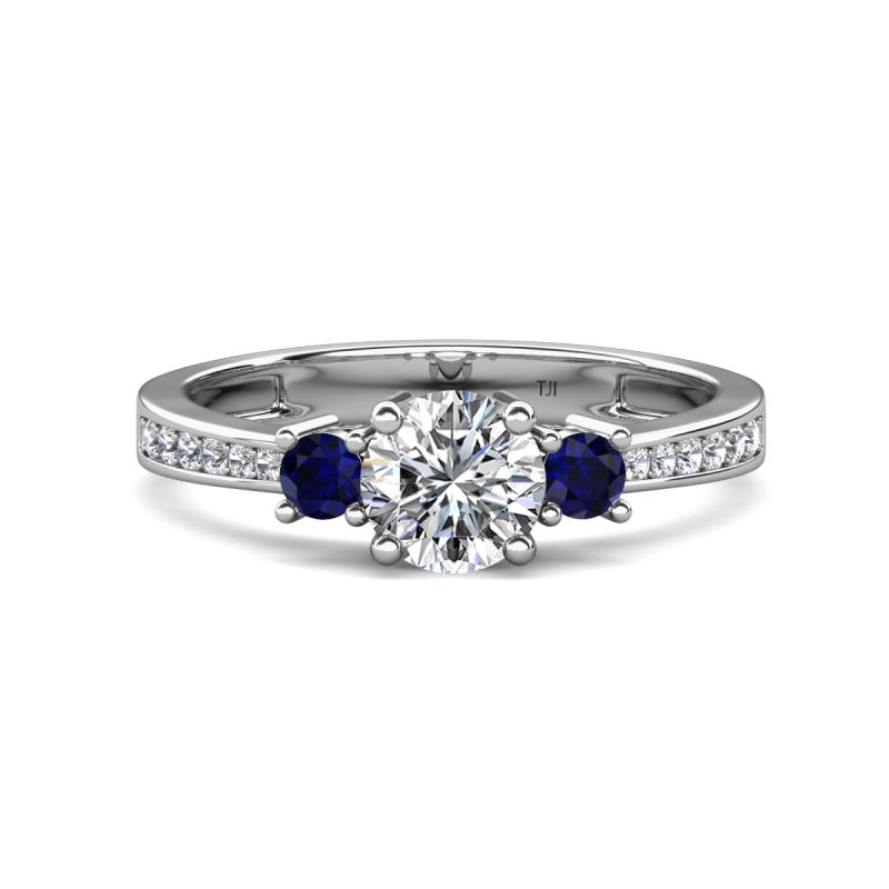 Aniyah 1.36 ctw (6.50 mm) IGI Certified Classic Three Stone Round Lab Grown Diamond (VS1/F) and Blue Sapphire Engagement Ring 