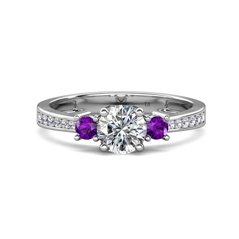 Aniyah 1.30 ctw (6.50 mm) IGI Certified Classic Three Stone Round Lab Grown Diamond (VS1/F) and Amethyst Engagement Ring 