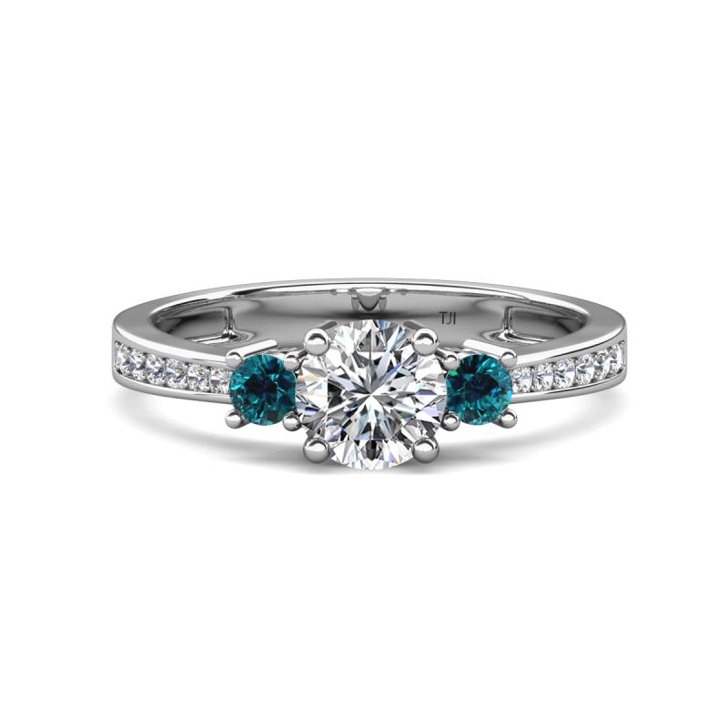 Aniyah 1.34 ctw (6.50 mm) IGI Certified Classic Three Stone Round Lab Grown Diamond (VS1/F) and Blue Diamond Engagement Ring 