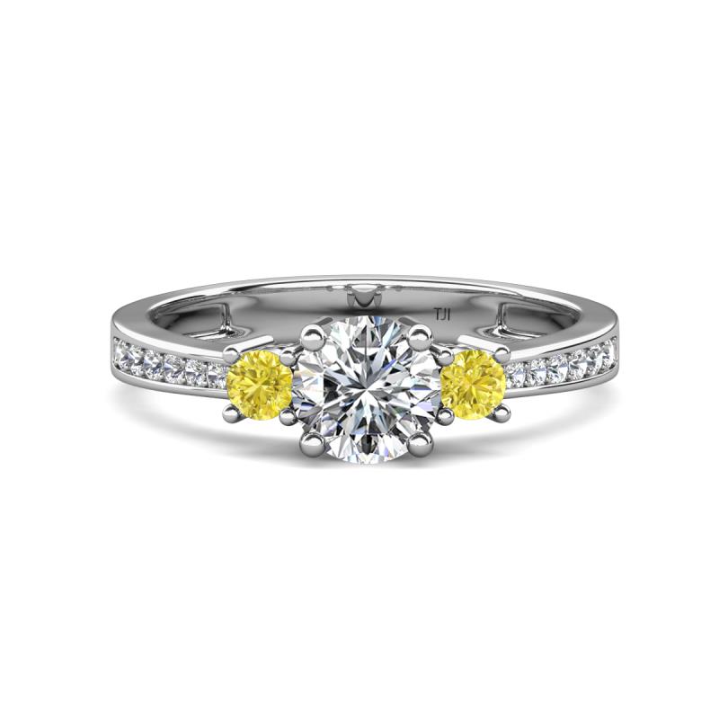 Aniyah 1.34 ctw (6.50 mm) IGI Certified Classic Three Stone Round Lab Grown Diamond (VS1/F) and Yellow Diamond Engagement Ring 