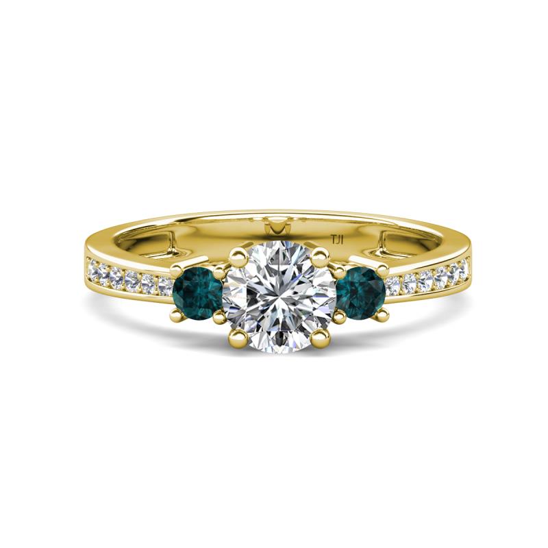 Aniyah 1.36 ctw (6.50 mm) IGI Certified Classic Three Stone Round Lab Grown Diamond (VS1/F) and London Blue Topaz Engagement Ring 