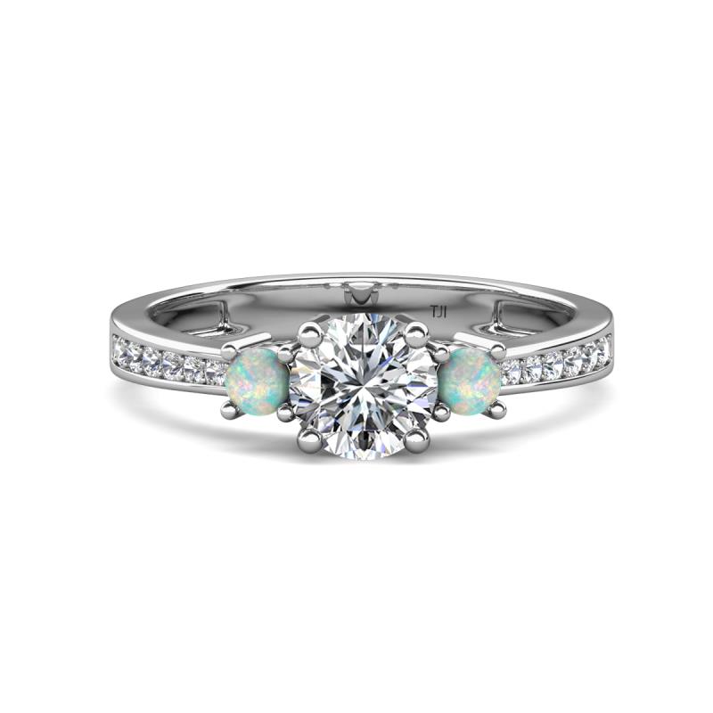 Aniyah 1.26 ctw (6.50 mm) IGI Certified Classic Three Stone Round Lab Grown Diamond (VS1/F) and Opal Engagement Ring 