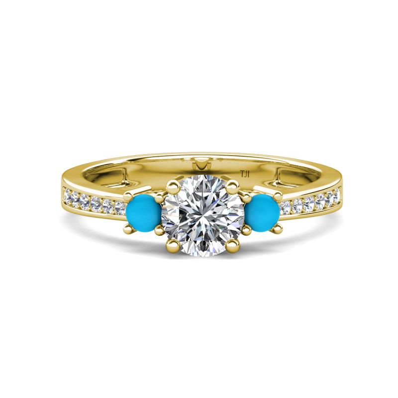 Aniyah 1.28 ctw (6.50 mm) IGI Certified Classic Three Stone Round Lab Grown Diamond (VS1/F) and Turquoise Engagement Ring 