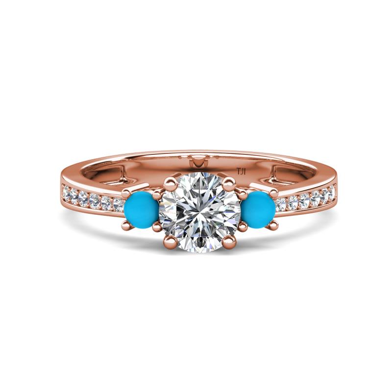 Aniyah 1.28 ctw (6.50 mm) IGI Certified Classic Three Stone Round Lab Grown Diamond (VS1/F) and Turquoise Engagement Ring 