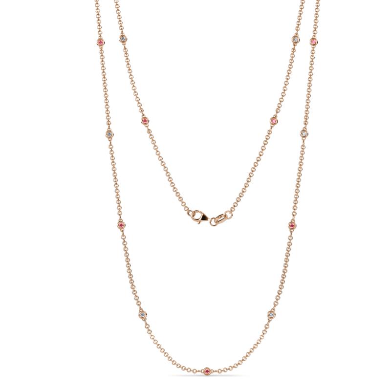 Lien (13 Stn/1.9mm) Pink Tourmaline and Diamond on Cable Necklace 