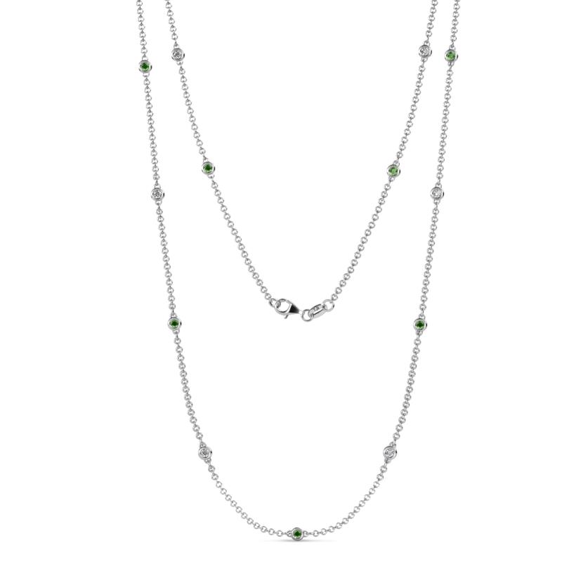 Lien (13 Stn/2.3mm) Green Garnet and Diamond on Cable Necklace 
