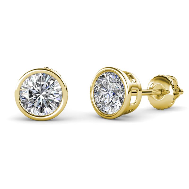 Carys GIA Certified Round Diamond 3.00 ctw (SI1/GH) Bezel Set Solitaire Stud Earrings 