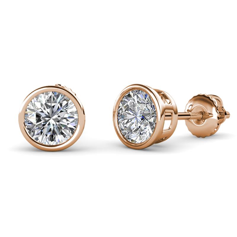 Carys GIA Certified Round Diamond 3.00 ctw (SI1/GH) Bezel Set Solitaire Stud Earrings 