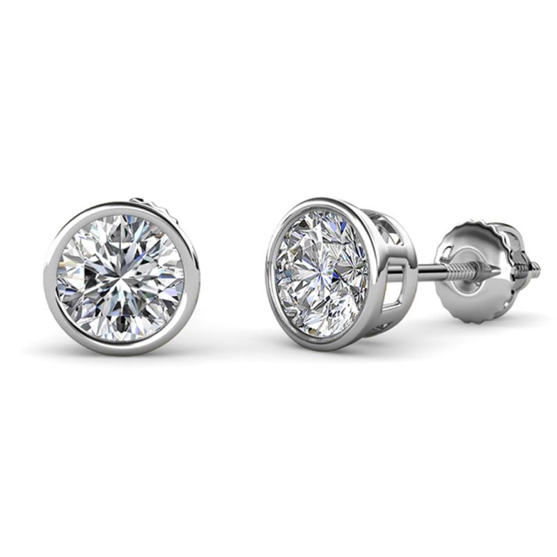 Carys GIA Certified Round Diamond 3.00 ctw (VS2/F) Bezel Set Solitaire Stud Earrings 