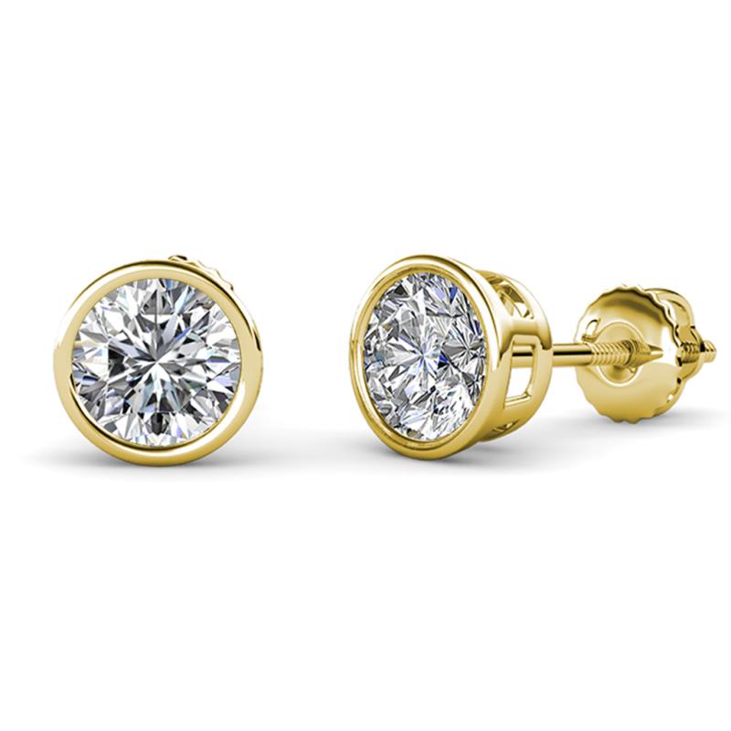 Carys GIA Certified Round Diamond 4.00 ctw (SI1/GH) Bezel Set Solitaire Stud Earrings 