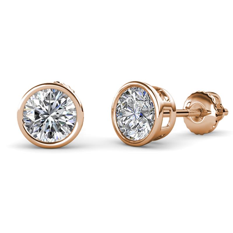 Carys GIA Certified Round Diamond 4.00 ctw (SI1/GH) Bezel Set Solitaire Stud Earrings 