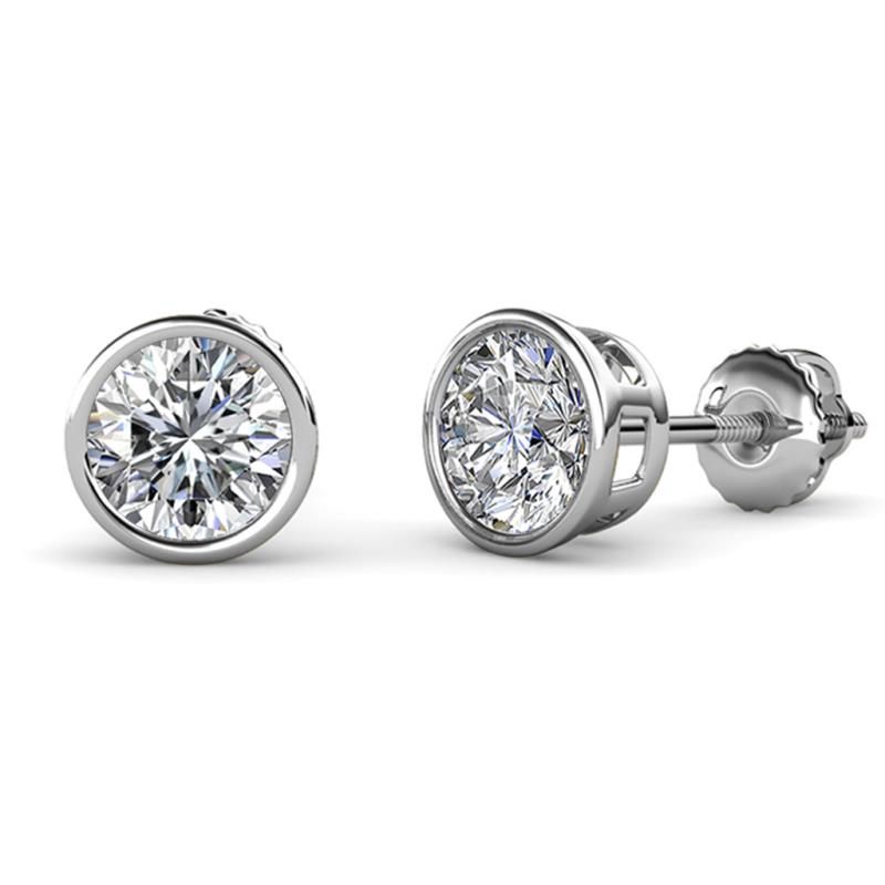 Carys GIA Certified Round Diamond 4.00 ctw (VS2/F) Bezel Set Solitaire Stud Earrings 