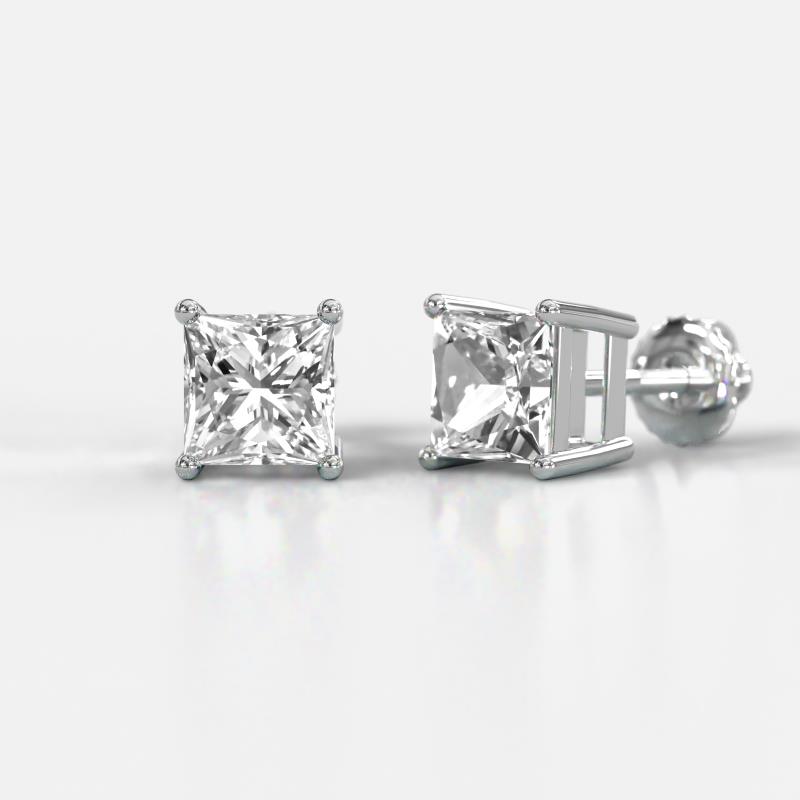Zoey Princess Cut Lab Grown Diamond Four Prongs Solitaire Stud Earrings 