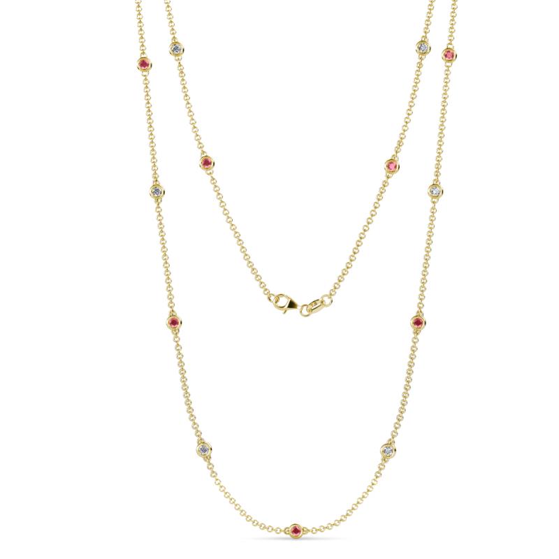 Lien (13 Stn/2.6mm) Pink Tourmaline and Diamond on Cable Necklace 