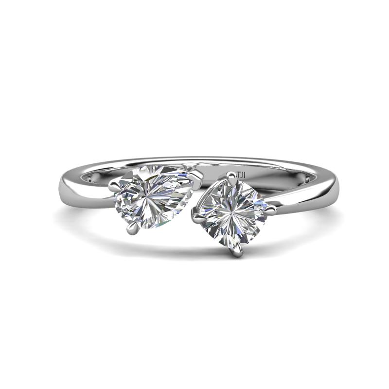 Lysha 1.25 ctw IGI Certified Lab Grown Diamond Pear Shape (7x5 mm) & Lab Grown Diamond Cushion Shape (5.00 mm) Toi Et Moi Engagement Ring 