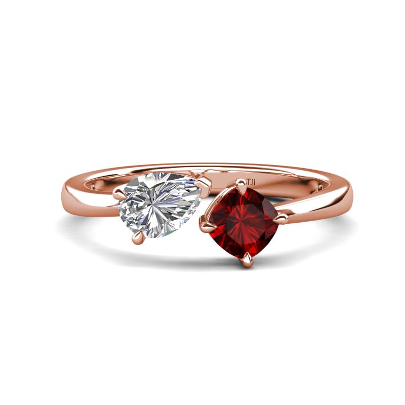 Lysha 1.55 ctw GIA Certified Natural Diamond Pear Shape (7x5 mm) & Red Garnet Cushion Shape (5.00 mm) Toi Et Moi Engagement Ring 