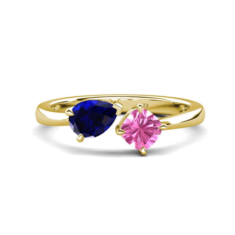 Lysha 1.71 ctw Blue Sapphire Pear Shape (7x5 mm) & Lab Created Pink Sapphire Cushion Shape (5.00 mm) Toi Et Moi Engagement Ring 