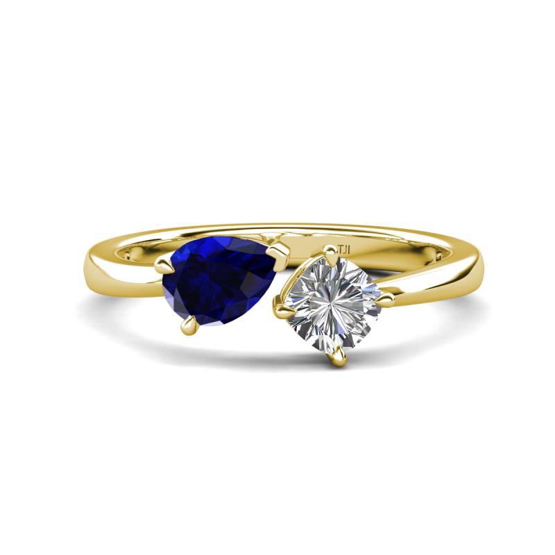 Lysha 1.40 ctw Blue Sapphire Pear Shape (7x5 mm) & Natural Diamond Cushion Shape (5.00 mm) Toi Et Moi Engagement Ring 