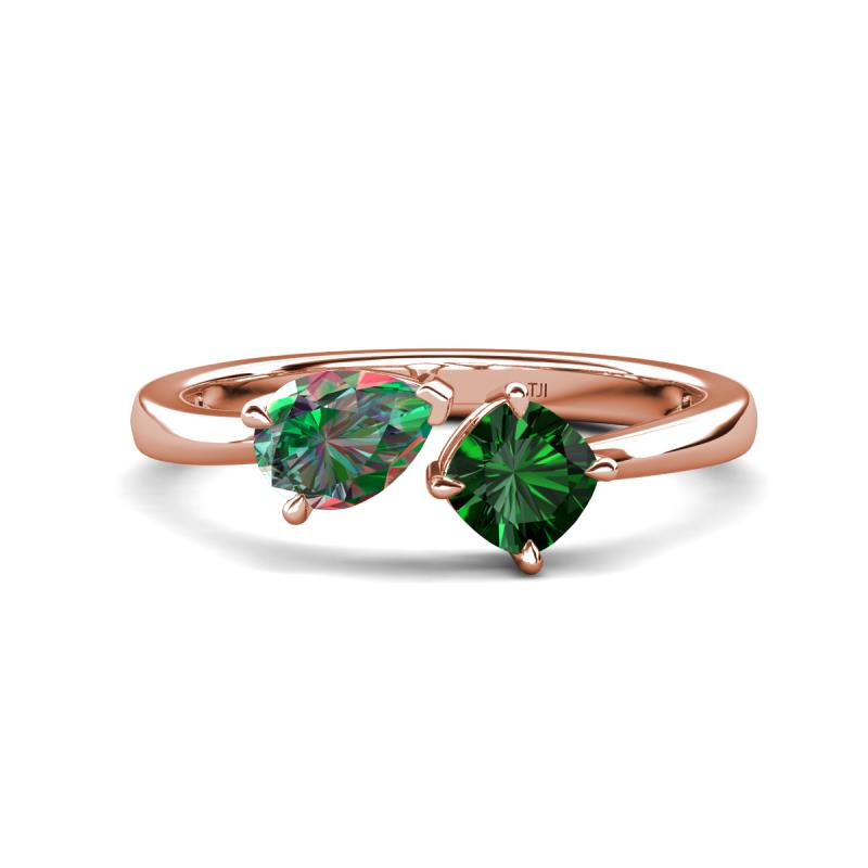 Lysha 1.41 ctw Lab Created Alexandrite Pear Shape (7x5 mm) & Lab Created Emerald Cushion Shape (5.00 mm) Toi Et Moi Engagement Ring 