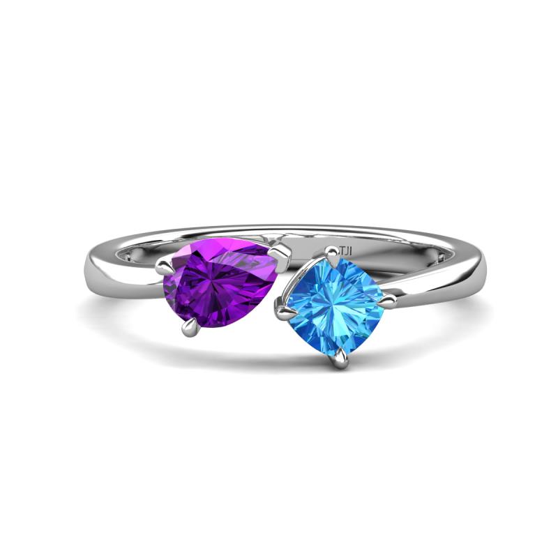 Lysha 1.40 ctw Amethyst Pear Shape (7x5 mm) & Blue Topaz Cushion Shape (5.00 mm) Toi Et Moi Engagement Ring 