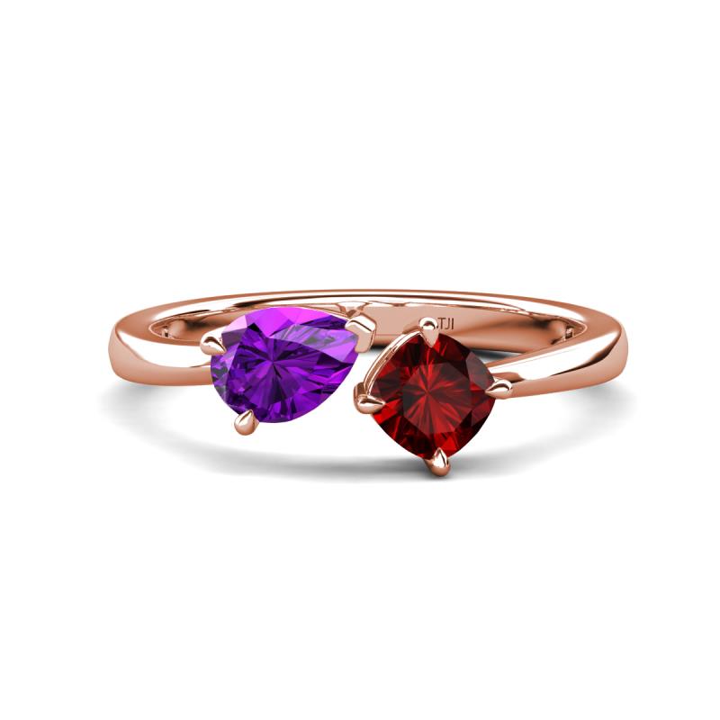 Lysha 1.40 ctw Amethyst Pear Shape (7x5 mm) & Red Garnet Cushion Shape (5.00 mm) Toi Et Moi Engagement Ring 