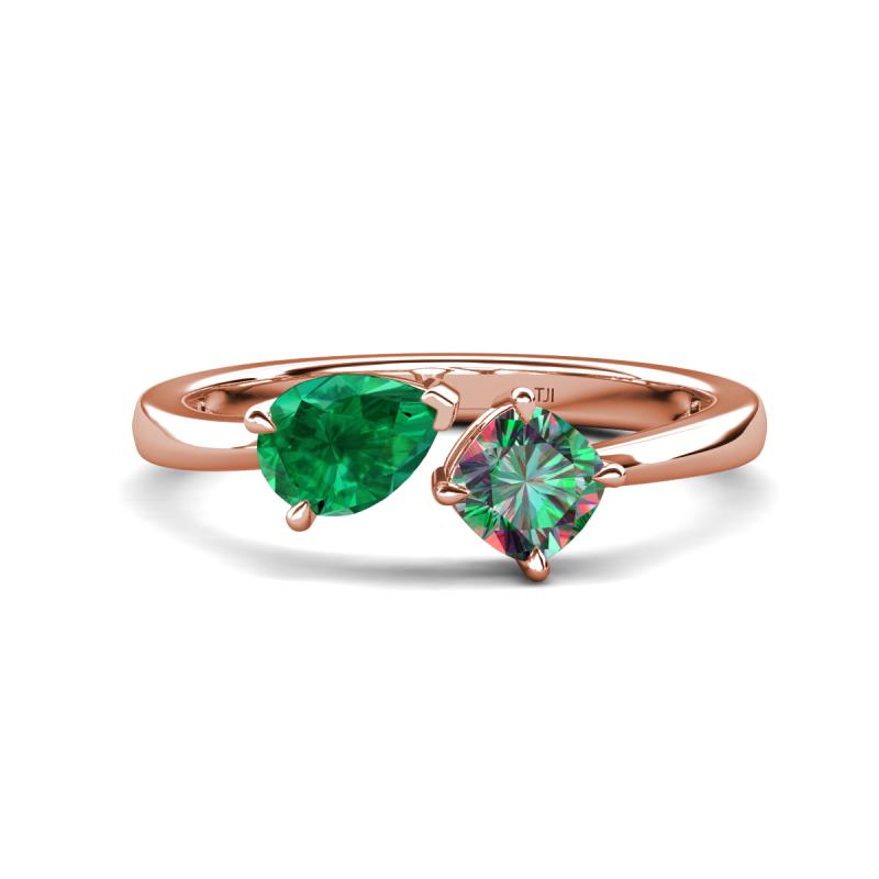 Lysha 1.61 ctw Emerald Pear Shape (7x5 mm) & Lab Created Alexandrite Cushion Shape (5.00 mm) Toi Et Moi Engagement Ring 