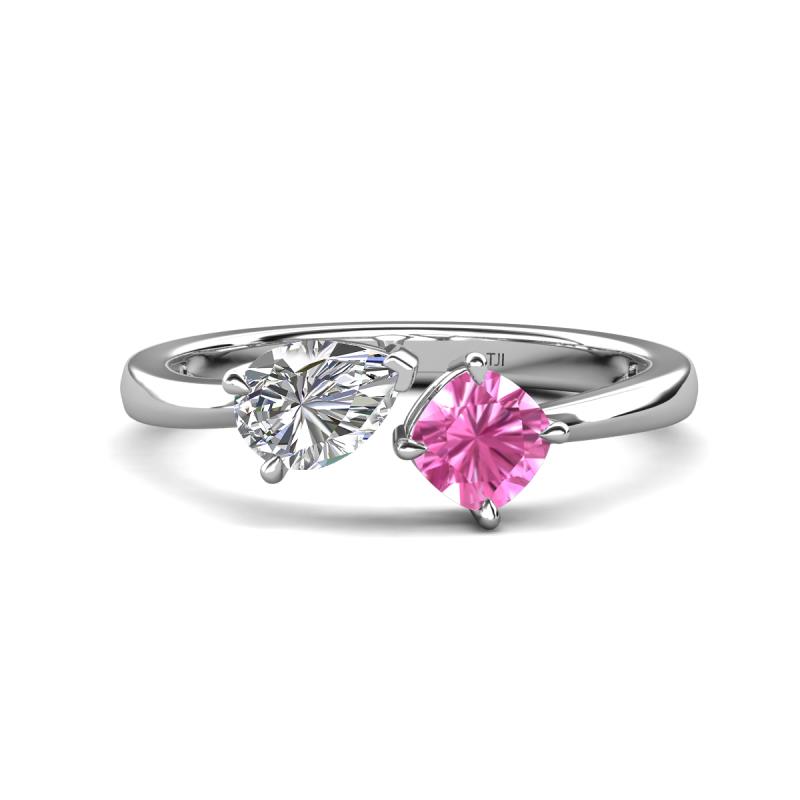 Lysha 1.56 ctw IGI Certified Lab Grown Diamond Pear Shape (7x5 mm) & Lab Created Pink Sapphire Cushion Shape (5.00 mm) Toi Et Moi Engagement Ring 