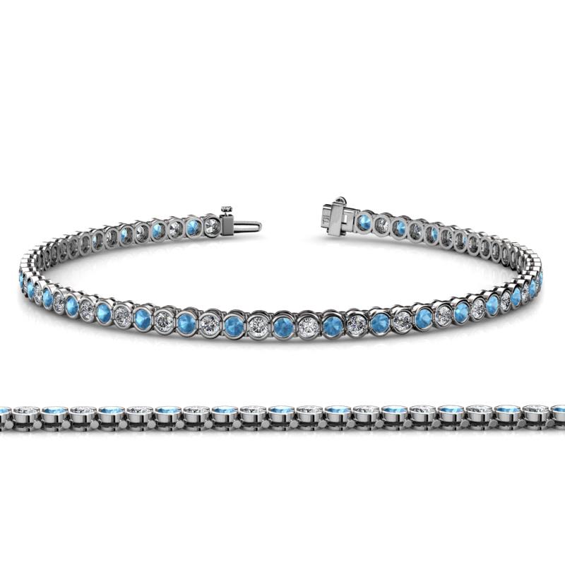 Tiara 2.00 mm Blue Topaz and Diamond Eternity Tennis Bracelet 