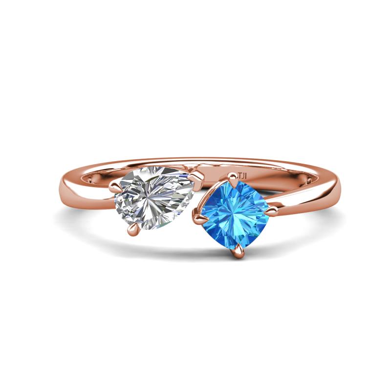 Lysha 1.55 ctw GIA Certified Natural Diamond Pear Shape (7x5 mm) & Blue Topaz Cushion Shape (5.00 mm) Toi Et Moi Engagement Ring 